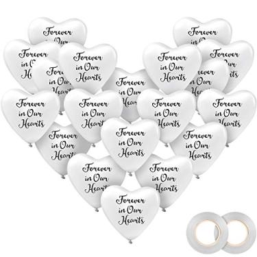Imagem de 60 balões em forma de coração branco funerário balões de látex memorial memorial com 2 rolos de fitas brancas para lançamento para celebrar a decoração memorial da vida