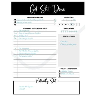 Imagem de Bliss Collections Get Shit Done Daily Planner Tear Off Pad, 50 Undated Sheets, Desk Notepad, Schedule, To-Do List, Task Planner, Productivity ... Fitness Tracker,: Daily Planner, Desk Notepad