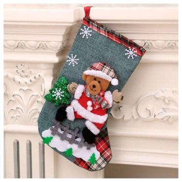 Imagem de Bota Meia Natalina Decoração Ursino Natalino Tecido 32cm