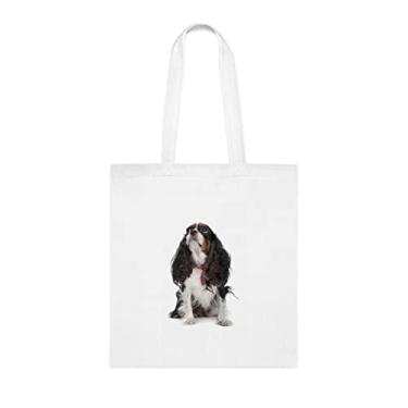 Imagem de Cavalier King Charles Spaniel Bolsa para cachorro sentado, presente para cachorro King Cavalier, aniversário de cachorro King Cavalier bolsa de ombro para cachorro Cavalier King, Cavalier King Dog Sacola reutilizável, Branco