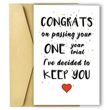 Imagem de Cartão engraçado de primeiro aniversário para namorado, cartão de aniversário de 1 ano bem-humorado para namorada, cartão para esposa do marido, parabéns pela passagem do seu teste de um ano