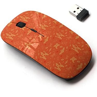 Imagem de Mouse sem fio 2.4G com design de padrão bonito para todos os laptops e desktops com nano receptor - laranja Halloween