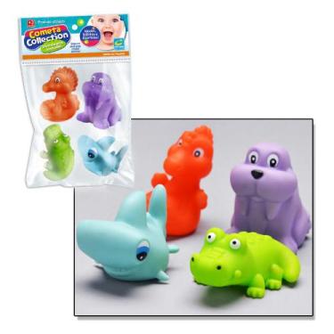Imagem de 4 Brinquedos Animais Aquáticos Mordedor Macio Bebê +3 Meses - Cometa