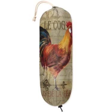 Imagem de Suporte de saco plástico de galo vintage, saco de armazenamento de frango animal suporte de armazenamento pendurado saco de compras de lixo organizador de sacos de lixo para cozinha casa