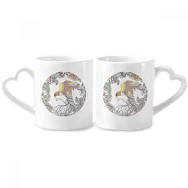 Imagem de Conjunto de canecas de porcelana para casal, flor e pássaro, Ukiyo-e, coração de cerâmica