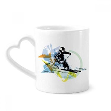 Imagem de Caneca Aquarela de Esporte de Inverno Atletas Freestyle Esqui Café Cerâmica Copo de Coração de Vidro