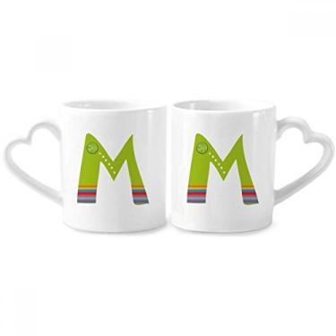 Imagem de M Alfabeto laranja frutas bonito padrão casal conjunto de canecas de porcelana copo amante coração alça