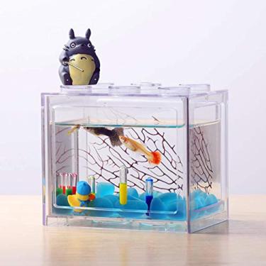 Imagem de Topyuo Mini cubo aquário, tanque de peixes de plástico de mesa para peixe dourado betta e outros peixes pequenos, ideal para decoração de mesa de centro de sala de estar de escritório