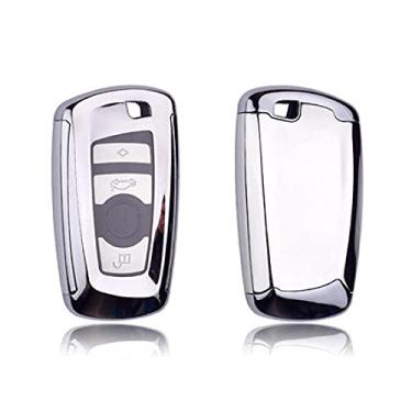 Imagem de YJADHU Capa de chave de carro capa de chave de proteção TPU macia para chave, apto para BMW 520 525 f30 f10 F18 118i 320i 1 3 5 7 X3 X4 M3 M4 M5, prata