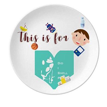 Imagem de Prato de porcelana Playful Bull Terrier com cheiro de cocô de jantar redondo para homens