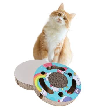 Imagem de Almofada de arranhar para gatos de sino, brinquedo para gatos, arranhador de gato com brinquedo dobrável Kring Ball, prático e durável e reciclável interativo para gatos de interior
