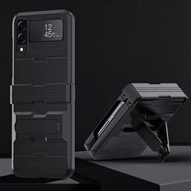 Imagem de Caso articulado com suporte para Samsung Galaxy Z Flip 4 3 5G Caso dobradiça de proteção total armadura de plástico rígido, preto, para Galaxy Z Flip 3
