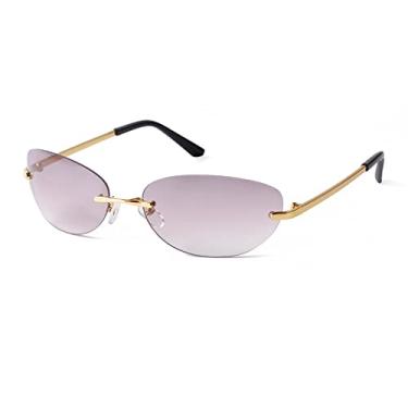 Imagem de Óculos de sol cat eye retangular sem aro masculino design feminino óculos de sol lente prata sem armação óculos óculos, tamanho único