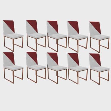 Imagem de Kit 10 Cadeira Office Stan Duo Sala de Jantar Industrial Ferro Bronze Sintético Branco e Vermelho - Ahazzo Móveis
