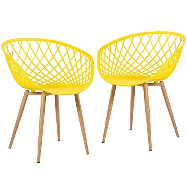 Imagem de Loft7, Kit 2x Cadeiras Clarice Nest Sidera com Apoio de Braços, Sala Cozinha e Lazer, Polipropileno e Metal - Amarelo