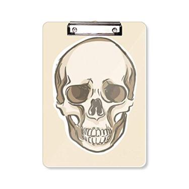 Imagem de Ilustrações de desenho de caveira humana, prancheta, pasta, bloco de escrita, placa de apoio A4