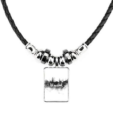 Imagem de DIYthinker Colar de pintura da cidade de Istambul Turquia com pingente de corda de couro com torque