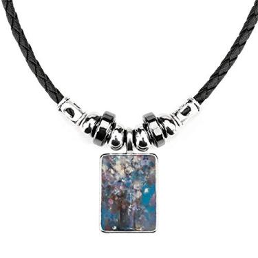 Imagem de DIYthinker Colar de flores azul XJJ pintura a óleo joia Torque pingente de corda de couro