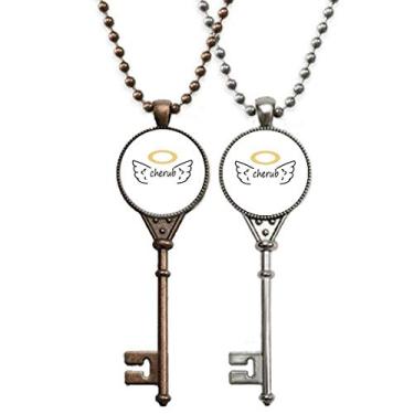 Imagem de OFFbb-USA Adesivos de texto de anjo Art Déco, presente fashion, chaveiro, colar, pingente, joias, decoração de casal