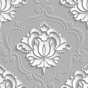 Imagem de Papel de Parede Adesivo Rolo 0,58x3,00M Vintage Arabesco Floral Efeito 3D Cinza Branco 251587870