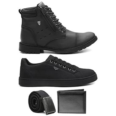 Imagem de Kit Coturno Preto Sapatenis Masculino Cor:Preto;Tamanho:38