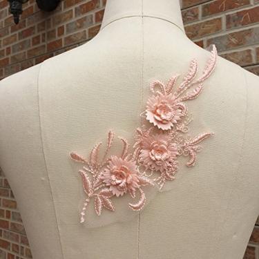Imagem de (Cor B) - 2Pcs 3D Flor Bordado Apliques de Renda Vestido de Noiva Artesanal Decoracao Guarnicoes de Renda Europeia Artesanato de Costura DIY (Rosa)