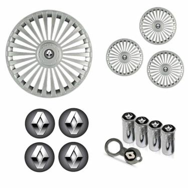 Imagem de Jogo Calota Aro 15 Europa Premium Renault + Emblema Resinado + Tampa Ventil Antifurto (Sandero Logan Clio Scenic Megane)