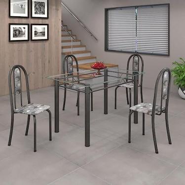 Imagem de Conjunto de Mesa 120x75cm Tampo de Vidro com 4 Cadeiras Iris A Soma Móveis