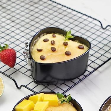 Imagem de Qiilu Forma de bolo de coração, forma de bolo de coração de 10 cm forma de coração, assadeira para bolo, forma de bolo de bolo com fundo removível, moldes de cozimento de coração DIY