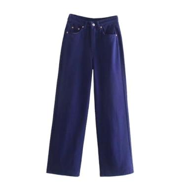 Imagem de Aonibeier Za Calça feminina casual Traf cores primavera outono cintura jeans cru, Azul, P