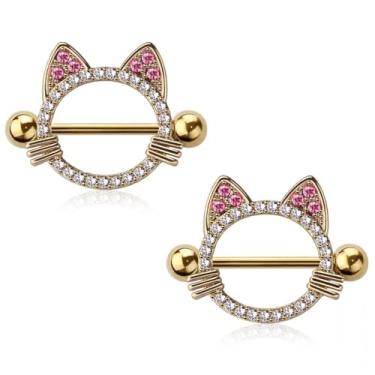 Imagem de Pierced Owl Protetores de mamilo de cristal CZ de aço inoxidável 14GA 316L, vendido em par, Metal, Zircônia cúbica