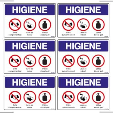 Imagem de Combo 6 Placas De Sinalização Higiene, Evite Cumprimentos, Lave As Mãos, Utilize Álcool Gel 30x20 Ekomunike - P-37/3 F9e