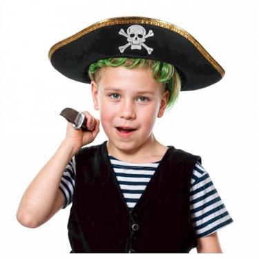 Imagem de Chapéu de Pirata Infantil com Borda Dourada