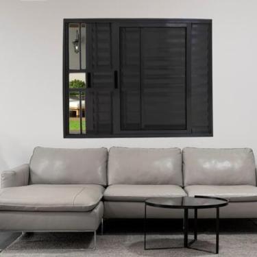 Imagem de Janela Veneziana de Alumínio 3 Folhas 100 x 150cm Linha 25 com Grade Esquadrias Bergamo Preto