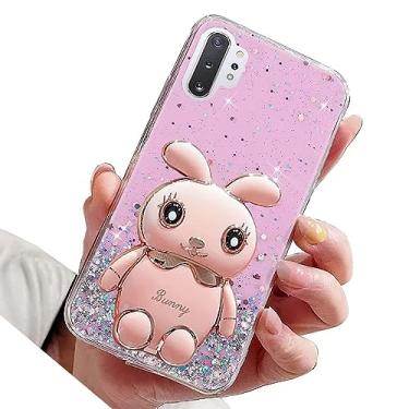 Imagem de Rnrieyta Miagon Rabbit Glitter Stand Case para Huawei P30 Pro, capa protetora de TPU macio transparente brilhante fina à prova de choque com suporte de coelho fofo, rosa