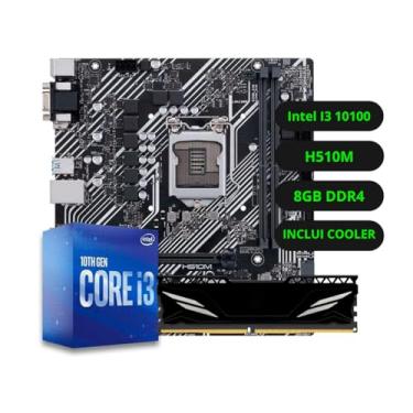 Imagem de Kit Upgrade Intel Core i3 10100 Placa Mãe H510M Mermoria DDR4 8GB Com Dissipador