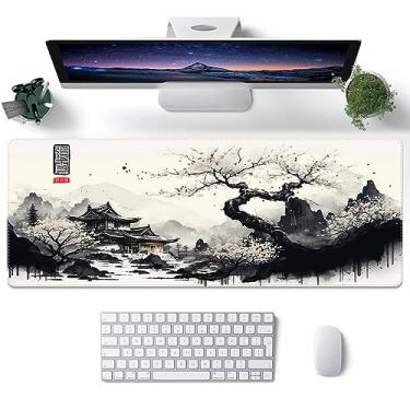 Imagem de ProbTis Japanese White Mouse Pad, Large Cherry Blossom Desk Mat, XL Anime Gaming Keyboard Mat, Non-Slip Rubber Base, Big Extended Desk Protector for Home Office, 31.5"x11.8" (River Snow)