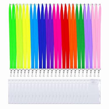 Imagem de CANWELUX Pacote com 24 cordões brilhantes neon breakaway com suporte grosso para crachás de identificação para adultos, crianças, escola, trabalho, cruzeiro (Multic 12 cores, 24 peças)