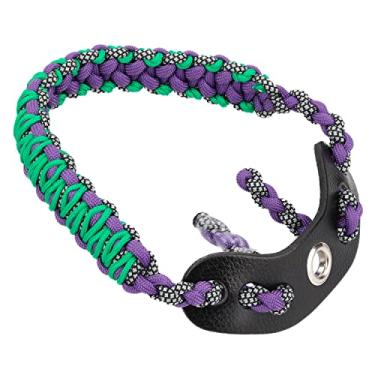 Imagem de SUNYA Alça de pulso com arco e flecha, alça de paracord 550 confortável na mão. Pala de couro de flor integral 100%, várias cores camufladas. Ajuste estabilizador de arco composto e recurvo. (Venom-A1)