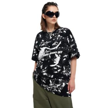 Imagem de T-ONE Camisetas grandes Y2K para homens e mulheres camisetas estampadas unissex com estampa de grafite, Preto, XXG