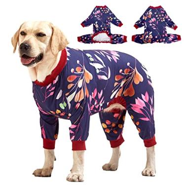 Imagem de LovinPet Pijama para cães de raça grande, estampa de frutas marinhas, pijamas Pitbull Jammies, roupas de proteção Weimaraner, pulôver leve para cães, pijamas Weimaraner de cobertura total, grande