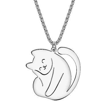 Imagem de DALANE Colar de aço inoxidável com pingente banhado a ouro 18 k Fahsion, para mulheres, meninas, gatos, presentes, Medium, Aço inoxidável, Sem Pedra Preciosa