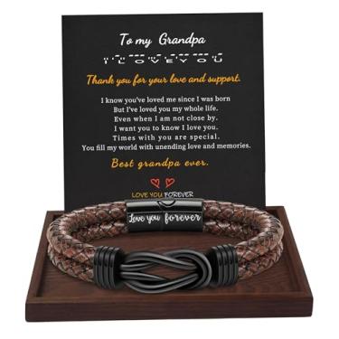 Imagem de Presentes de Natal para homens pulseira de couro marrom preto trançado Forever I Love You presentes para ele pulseiras de punho infinito presentes de aniversário para namorado filho neto marido pai homens meias de enchimento para meninos adolescentes, 9 Inches, Metal, Sem pedras preciosas