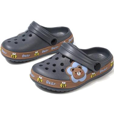 Imagem de OHSNMAKSL Pantufas infantis para jardim, sapatos aquáticos, tênis de desenho animado para meninos e meninas, crianças, praia, piscina, chuveiro, Beargrey, 11 Little Kid