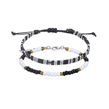 Imagem de PINKFAITH Pacote com 2 tornozeleiras de cordão ondulado para surfe, tornozeleiras para mulheres, meninas, adolescentes, amizade, boho, feito à mão, impermeável, ajustável, trançado, praia, férias de