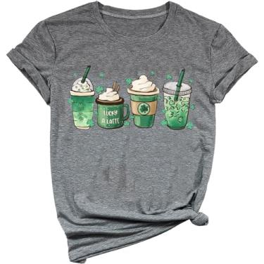 Imagem de SUEOSU Camiseta Lucky Shirt St Patricks Day Shirt Shamrock Gnomies Coffee Saint Patricks Day Graphic Tee., Cinza - 1, GG