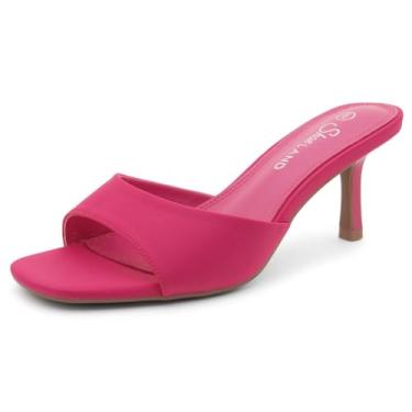 Imagem de Shoe Land Deverena Salto baixo feminino salto Stilleto bico aberto uma faixa salto mules preto branco nude verde dourado para festa de formatura casamento férias, Fúcsia, 38