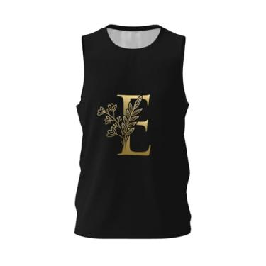 Imagem de Camiseta masculina de basquete - regata de malha clássica - elegante ouro preto sobrenome letra F, 11, XXG
