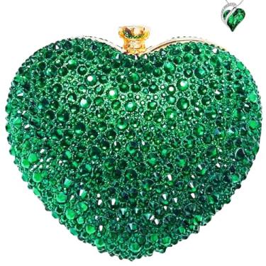 Imagem de FAPIPOS Mini bolsa de coração com strass - Bolsa clutch de casamento para jantares, Verde