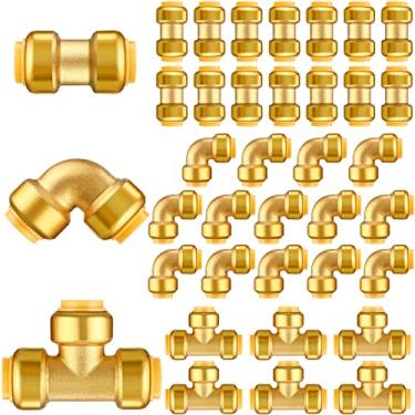 Imagem de 35 peças de encaixes de encanamento de latão de 1/2 polegada incluem 14 acoplamentos retos 14 peças de conectores de encanamento de cotovelo de 90 graus e 7 T para conexão de tubo de cobre PEX CPVC